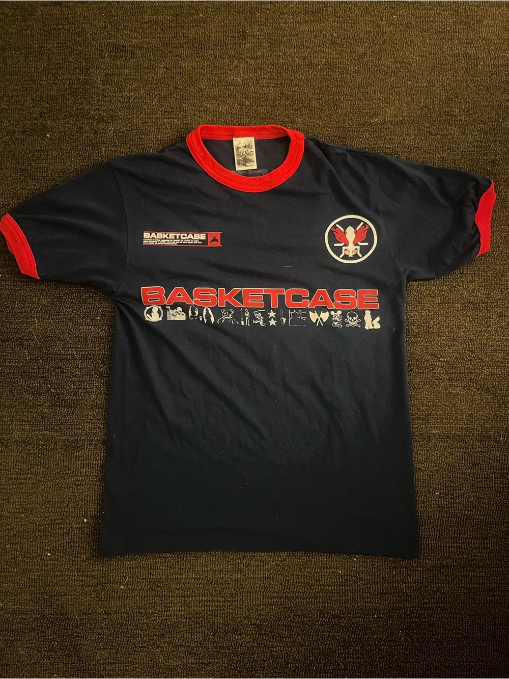 Basketcase Navy Blue Ringer T-Shirt with Red Trim